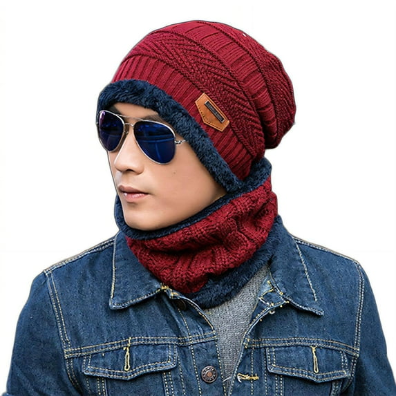 TELOLY Beanies Hats Men,Cold-Weather Neck Warmer Winter Hat,Full Fleece Lining 360° Protection Mens Beanie,Brown