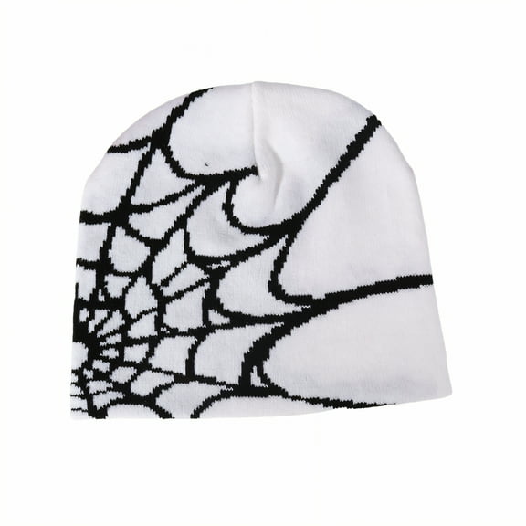 TELOLY Beanies Hats Men,Spiderweb Jacquard Design Beanies,Thick Knitted Material Mens Beanie,White,OneSize
