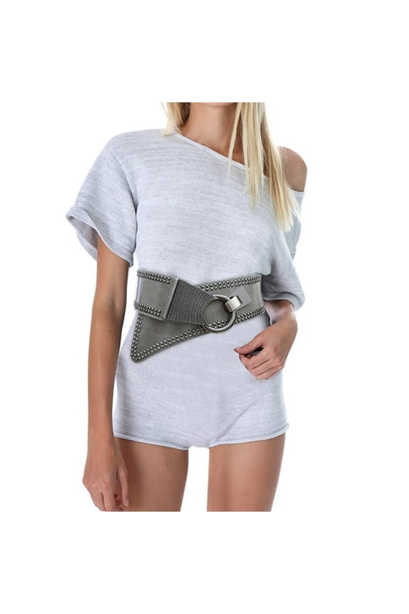 Belt Women'S Fashion Vintage Wide Waist Belt Elastic Stretch Belts with Interlock Buckle Plus Size Chain Belt Waist Belt for Women(Gray,One Size)