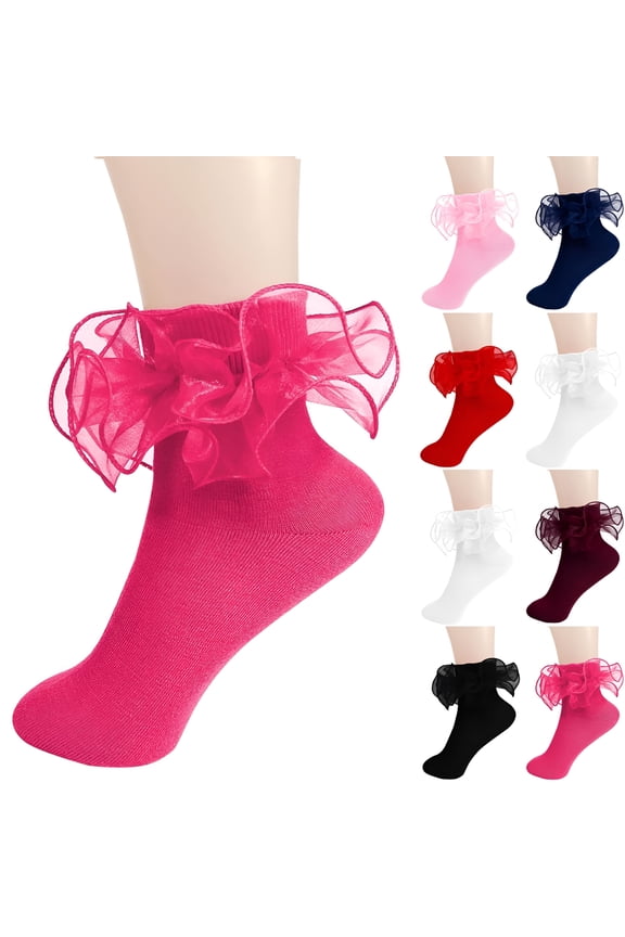 Big Ruffle Ankle Socks Baby Kids Cotton Double Lace Turn Cuff Sock for Girls Cute Frilly Dress Socks Ruffle Socks for Girls
