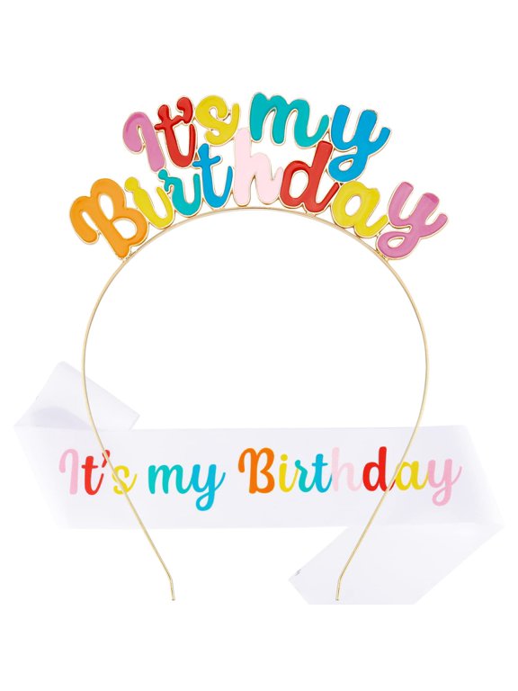 Birthday Sash,Girl Headband Set,Tiara Crown,Women'S Happy Birthday Decorations and Gifts Birthday Headband