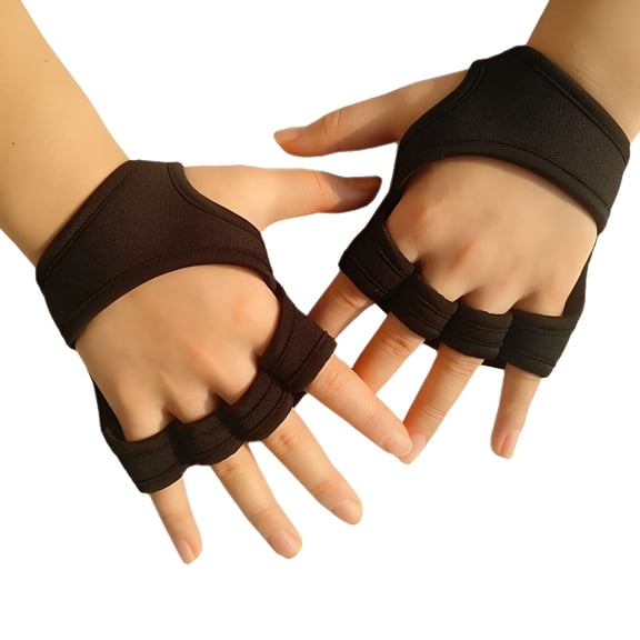 TELOLY Black Gym Gloves for Men and Women with Non Slip Silicone Pads for Outdoor Sports Neoprene Half Finger Design 6 5 Size