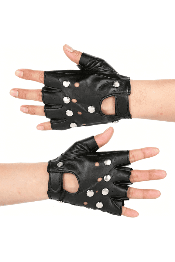 Black Leather Punk Style Gloves,Gothic Gloves Men Women,Dancing Mittens Retro Punk Glove for Men Women Adults