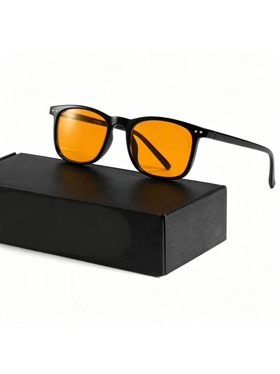 Blue Light Blocking Glasses, Square Frame for Computer Gaming, Orange | Spring Hinges, Filter Blue Green Light for Evening, Computer Work, Phone, Tv, Gaming Screen Use, Red/Orange/Clear Lens