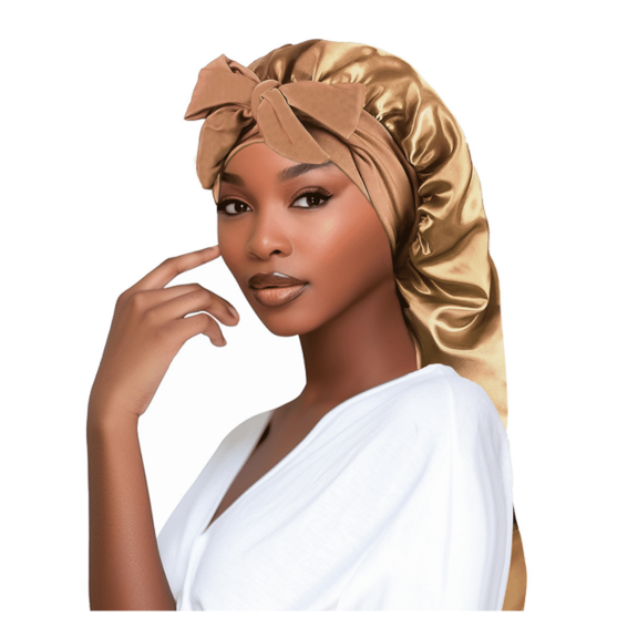 TELOLY Bonnet for Sleeping Long Tube Bonnet Bow Design Hair Bonnet,Glod