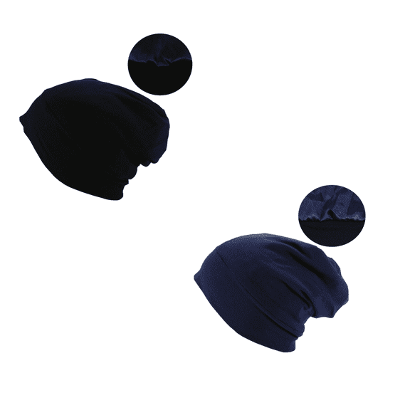TELOLY Bonnet for Sleeping Suitable for All Seasons Satin Bonnet Solid Color Satin Bonnet,Black&Navy Blue