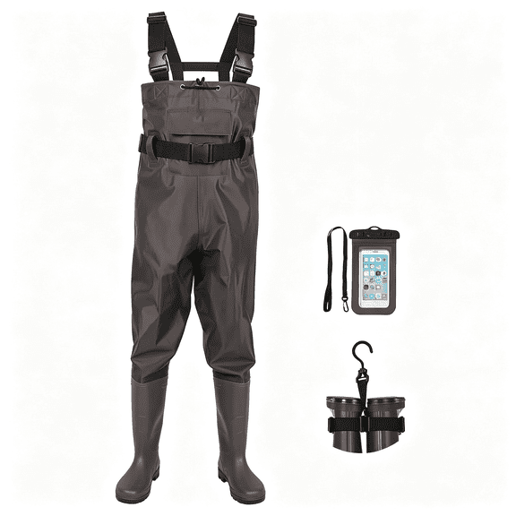 TELOLY Bootfoot Chest Wader,2-Ply Nylon/Pvc Waterproof Fishing Hunting Waders with Boot Hanger for Men Women Green Brown Durable Waders for Men