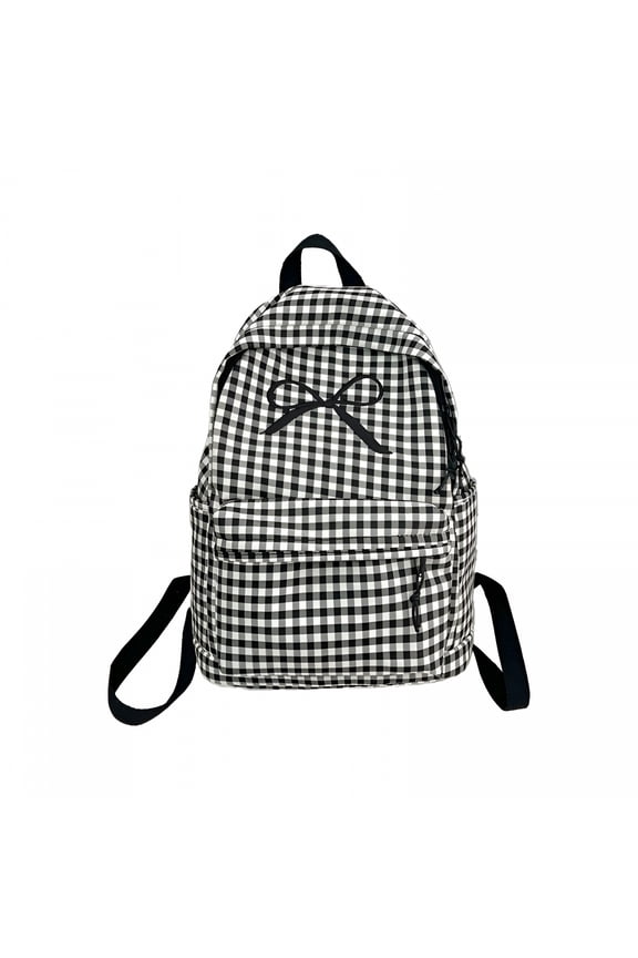 Bow Backpack - Cute Kawaii Backpack, Aesthetic Daypack Bow Rucksack | Black and White Checkmate