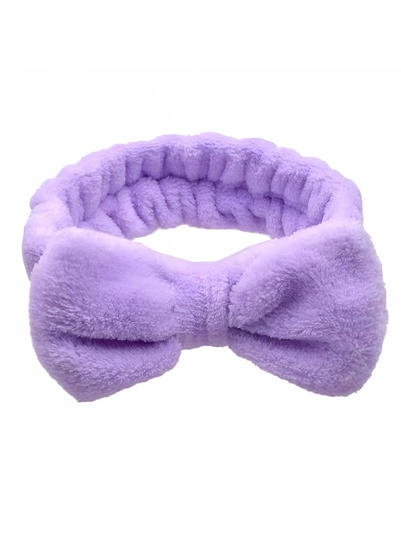 Bow Hair Band Women Facial Makeup Head Band Soft Flannel Head Wraps For Shower Washing Face, Purple