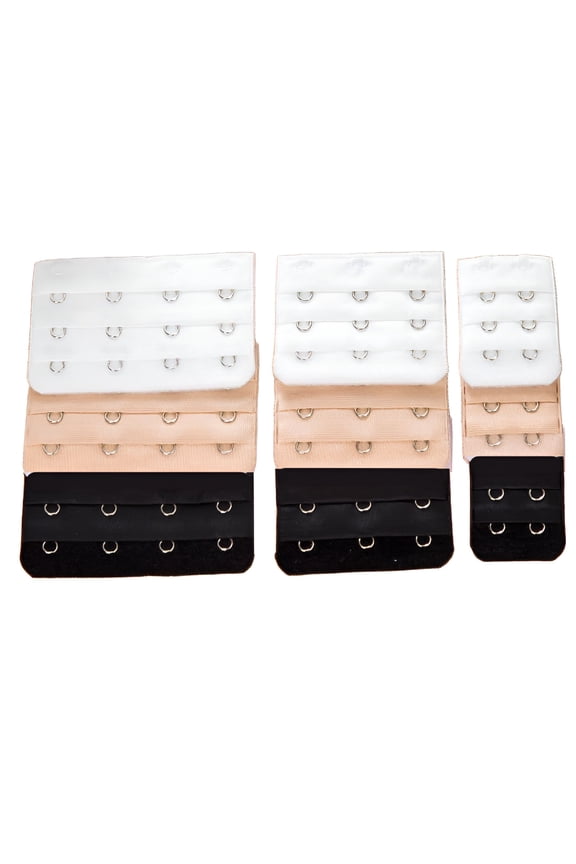 Bra Extender 2 Hooks/3 Hooks/4 Hook, Bra Strap Extensions - 9 Packs (Black, White, Beige)