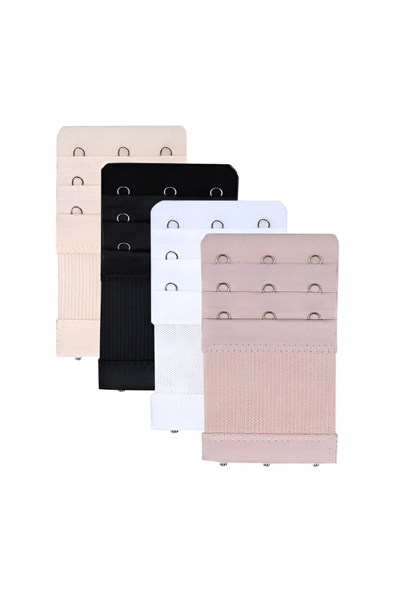 Bra Extender 3 Hooks 3 Rows Elastic Bra Band Hook Strap Extensions for Women, Pack of 4