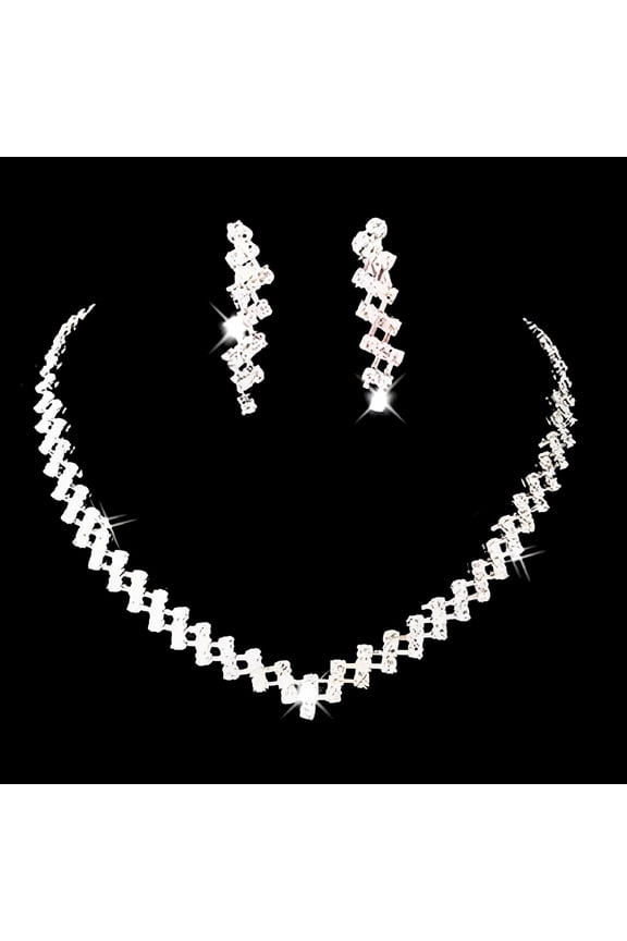 Bridal Wedding Prom Jewelry Shiny Rhinestone Elegant Necklace Earring Set Gift, Silver