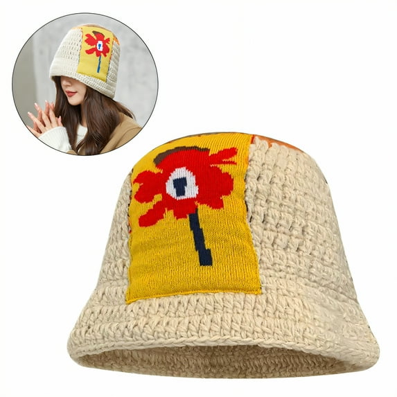 TELOLY Bucket Hat,Cozy Knit Crochet Hat,Soft Touch Head Crochet Hats for Women,Style1