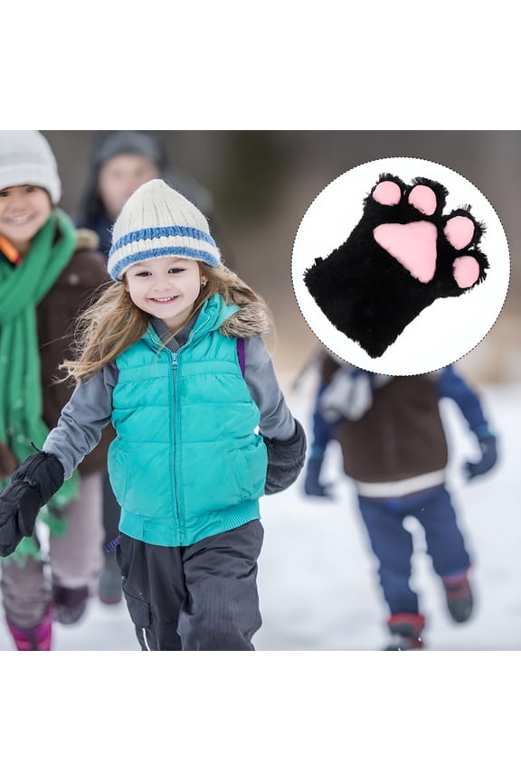 Cat Claw Glove Furry Paw Gloves 1Pcs Black Plush for Children Girls Cosplay Daily Use