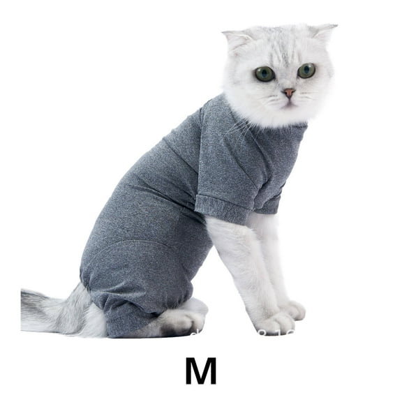 TELOLY Cat Clothes,High-Stretch Breathable Fabric Cat Recovery Suit,Keeps Dry Prevents Overheating Cat Onesie,Grey,M