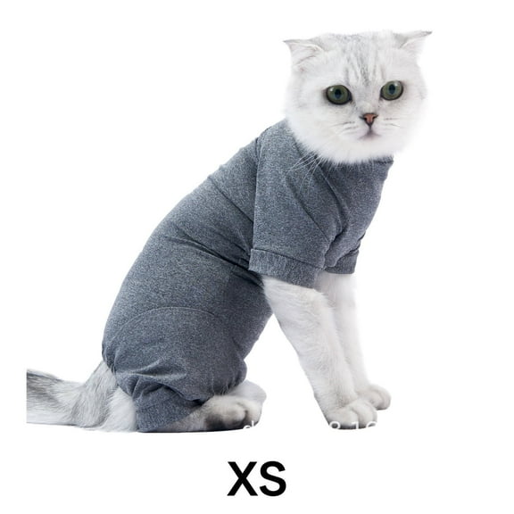 TELOLY Cat Clothes,Post-Surgery Recovery Wear Cat Recovery Suit,Helps Cats Recover Reduces Anxiety Cat Onesie,Grey,Xs