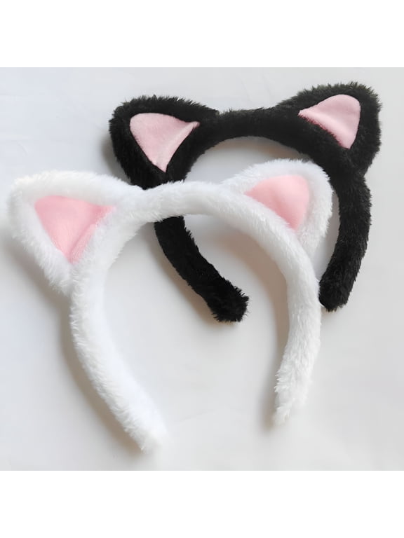 Cat Ears Headband 2-Pack Plush Fuzzy Hairbands for Cosplay,Makeup,Yoga,And Photo Props,Adult Cat Ears