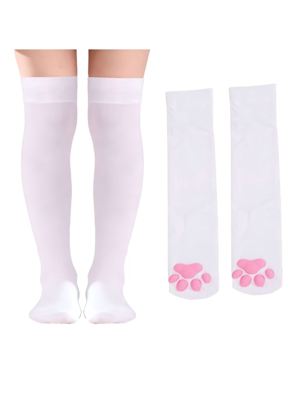 Cat Paw Thigh High Socks Cute Soft 3D Toe Beans Stockings Kitten Claw Pad Socks for Girl Women Cosplay White Thigh High Socks
