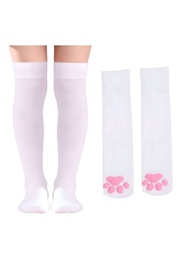 Cat Paw Thigh High Socks Cute Soft 3D Toe Beans Stockings Kitten Claw Pad Socks for Girl Women Cosplay White Thigh High Socks