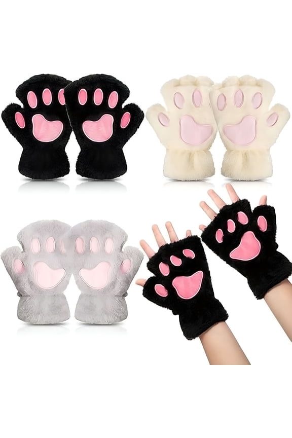 Cat'S Paw Gloves Cosplay Faux Fur Plush Cat Gloves Lion Paw Fingerless Gloves for Girls Ladies