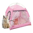 thumbnail image 1 of TELOLY Cat Tents for Indoor Cats,Arched with Tulle Curtain Cat Tent,14.17"*14.17"*14.57" Non-Slip Fabric Cat House Outdoor,Pink,S, 1 of 7