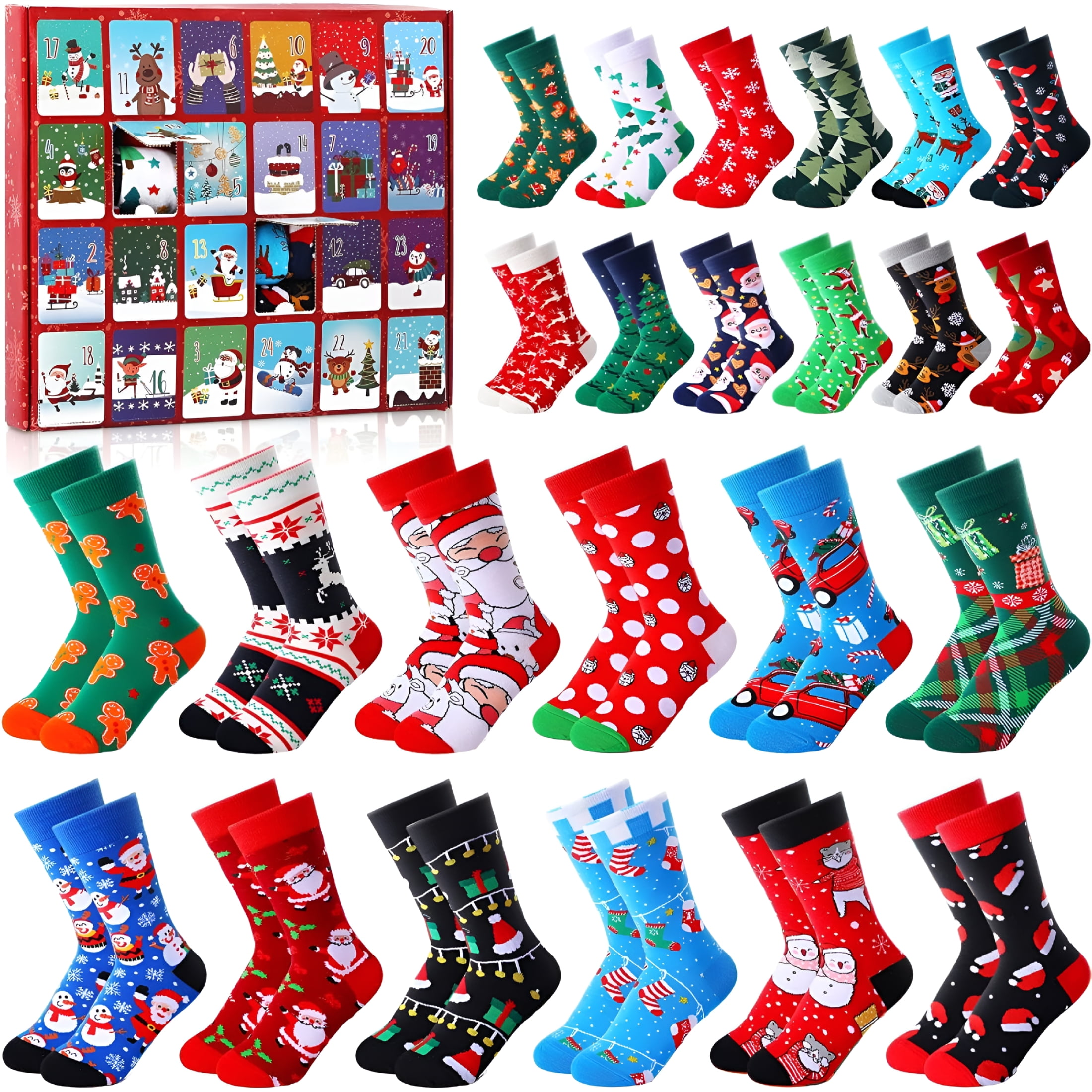 TELOLY Christmas Advent Calendar 2025 - 24 Pairs Christmas Socks, Unisex Socks 24 Days Advent Calendar Countdown Gifts, for Xmas Party Favor，christmas advent calendars for adults