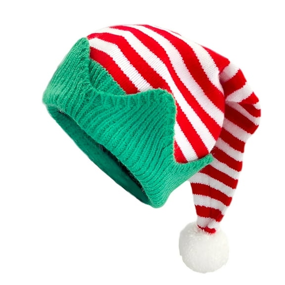 TELOLY Christmas Knit Hat for Kids Adults, Striped Elf Hat Christmas Beanie Hat Winter Cap for Christmas Holiday Party Elf Hats for Adults