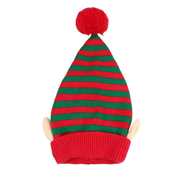TELOLY Christmas Knitted Elf Hat with Puff Ball Unisex Striped Winter Hat for Men, Women & Kids Stretchy Polyester Santa Hat for Holiday Parties, Costume, Daily Wear