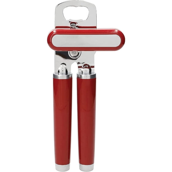 TELOLY Classic Multifunction Can Opener and Bottle Opener Easy to Use, Razor Sharp Stainless Steel Cutting Wheel, Soft Ergonomic Handles, Empire Red