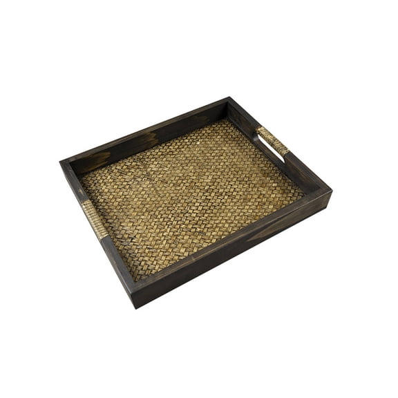 TELOLY Coffee Table Tray,Thai Rattan Craftsmanship Serving Dishes,Southeast Asian Wooden Design Tea Tray,Model6