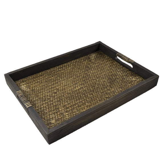 TELOLY Coffee Table Tray,Thai Rattan Craftsmanship Serving Dishes,Southeast Asian Wooden Design Tea Tray,Model8