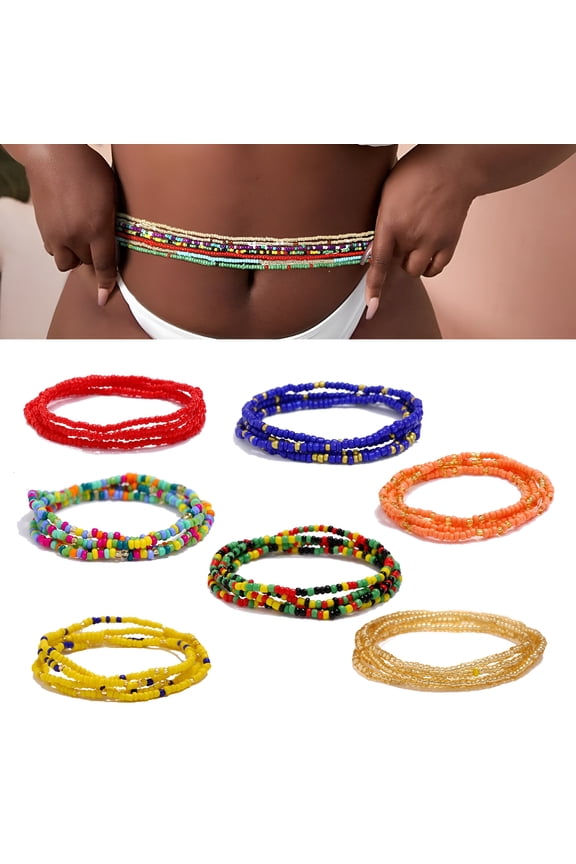 Colorful African Beads Layered Belly Body Chain, 31.5", 7 Pcs