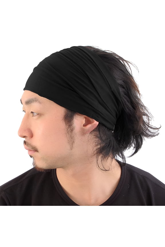 Comfortable Lightweight Japanese Bandana Headbands for Men and Women Silk Hair Scarf Black One Size