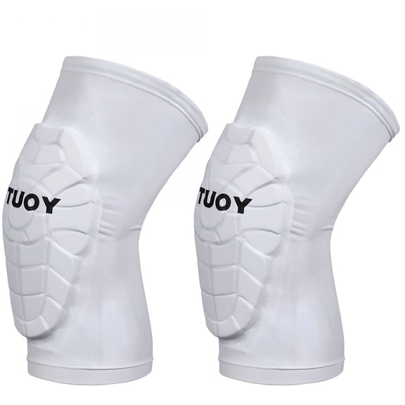 TELOLY Compression Padded Knee Sleeve Knee Protection Anti-Slip Leg Sleeve with Protective Pad for Football Basketball Baseball Volleyball - Adult & Youth Size (White, 1 Pair)
