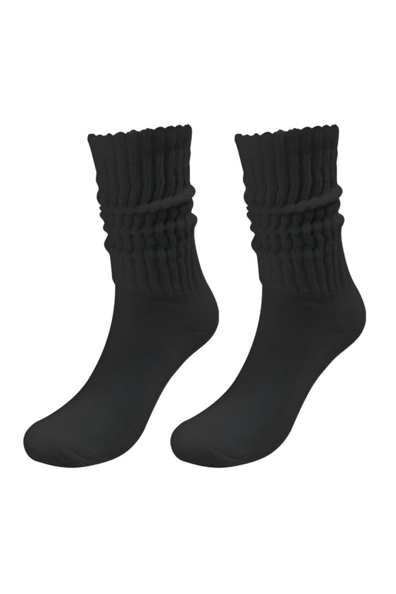 Cotton Slouch Socks for Women Bulk Stacked Socks Boot Socks Knit Scrunchie Socks Black 1 Pack