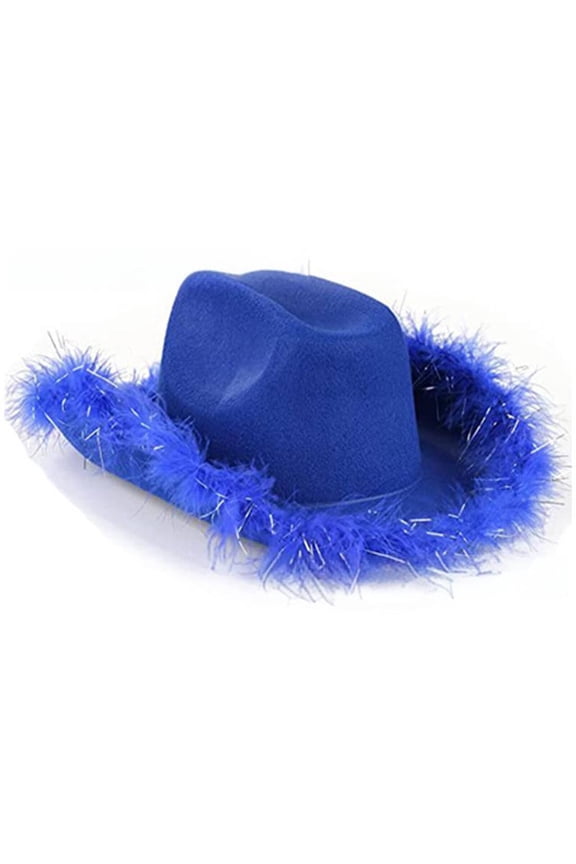 Cowboy Hat,Adjustable Windproof Strap Cowgirl Hat for Secure Fit,Felt Material Safari Hat,Blue Silver Wire