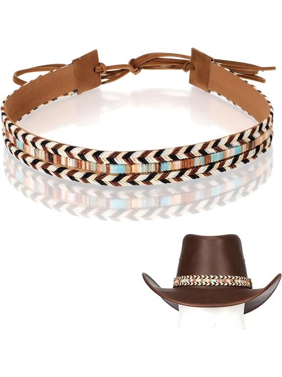 Cowboy Hat Bands for Men and Women,Hand Made Replacement Braid Hat Belt,Ethnic Western Rural Hats Belts for Cowboy/Cowgirl Hats,Western Brown