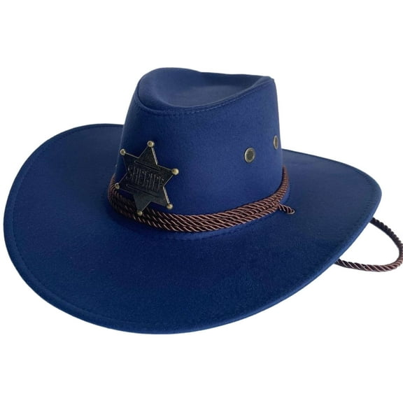 TELOLY Cowboy Hat,Breathable Suede Wide-Brim Cowgirl Hat for UV Protection,Versatile Safari Hat Featuring Adjustable Chin Strap,Navy Blue