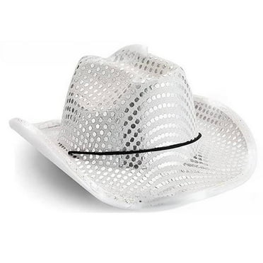 TELOLY Cowboy Hat,Built-In LED Lights Cowgirl Hat for Ultimate Party Vibes,All-Over Sequin Coverage Safari Hat for Stylish Western Flair,Silver Light