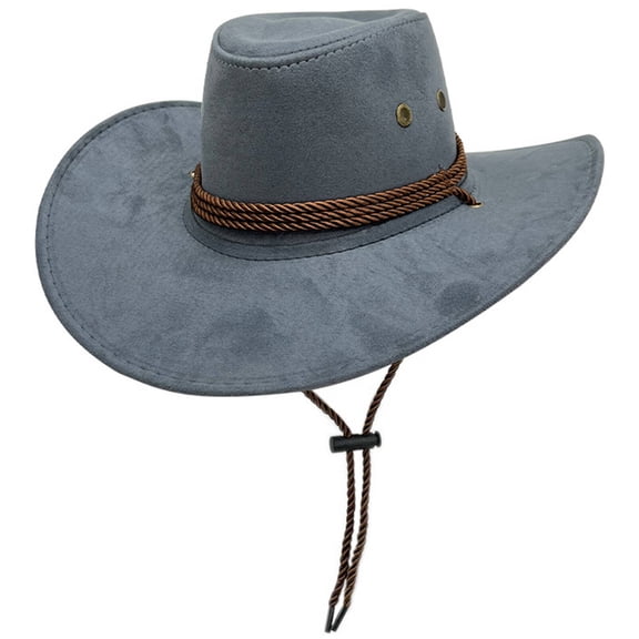 TELOLY Cowboy Hat,Chic Fashionable Brim Cowgirl Hat for Outdoor Flair,Versatile Safari Hat Designed with Adjustable Chin Strap,Gray