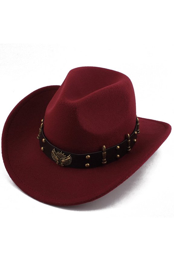 Cowboy Hat,Chic Sun-Shielding Cowgirl Hat with Absorbent Sweatband,Outdoor-Ready Safari Hat with Flexible Strap Adjustment,Bullet Wine