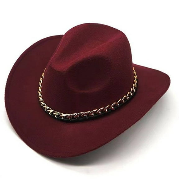 TELOLY Cowboy Hat,Classic British Gentleman Style Cowgirl Hat,Wool Felt Safari Hat for Warmth and Comfort,Wine