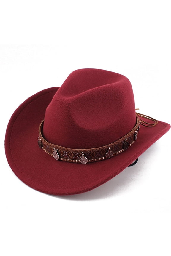 Cowboy Hat,Contoured Wide-Brim Cowgirl Hat for Face Framing,Functional Safari Hat Designed with Secure Adjustable Strap,Wine