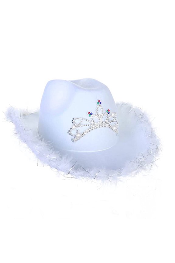 Cowboy Hat,Crown Pink Design Cowgirl Hat for Princess-Like Touch,Sparkling Sequin Detail Safari Hat for That Irresistible Shine,White Diamonds