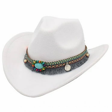 TELOLY Cowboy Hat,Cultural Charm with Traditional Elements Cowgirl Hat for Dance Performances,Versatile Safari Hat for Various Gatherings,White