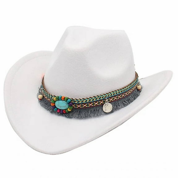 TELOLY Cowboy Hat,Cultural Charm with Traditional Elements Cowgirl Hat for Dance Performances,Versatile Safari Hat for Various Gatherings,White