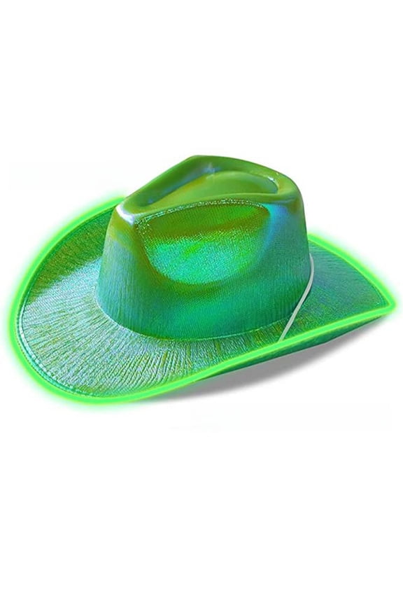 Cowboy Hat,EVA Material Cowgirl Hat for Lightness,Mesmerizing LED Lights Safari Hat for Ultimate Party Vibes,Green