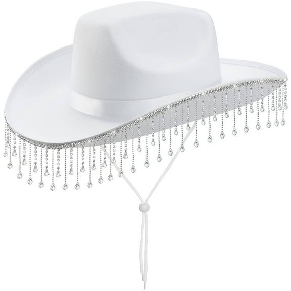 TELOLY Cowboy Hat,Sparkling Rhinestone Decoration Cowgirl Hat for a Luxurious Touch,Elegant White Design Safari Hat for Weddings,White