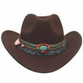 thumbnail image 1 of TELOLY Cowboy Hat,Tibetan Cultural Heritage Meets Modern Fashion Cowgirl Hat,Upturned Brim Safari Hat for Eye-Catching Appeal,Deep Coffee, 1 of 2