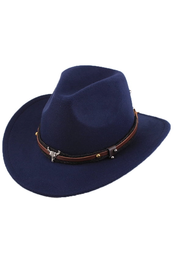 Cowboy Hat,Fashionable Wide-Brim Cowgirl Hat Featuring Moisture-Wicking Sweatband,Practical Safari Hat with Adjustable Windproof Strap,Navy Blue